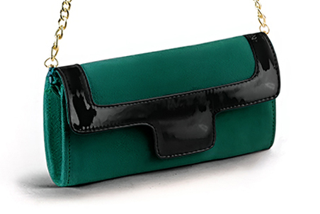 Emerald green and gloss black women's dress clutch, for weddings, ceremonies, cocktails and parties. Front view - Florence KOOIJMAN
